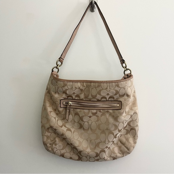Coach Signature Stripe Green Tan Convertible Hobo Shoulder Bag F29941 Read Notes - Picture 10 of 14
